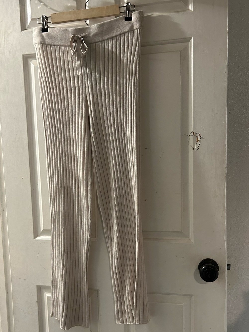 H&M Cream Ribbed Knit Drawstring Pants